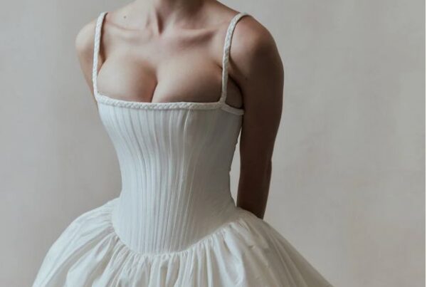 Floure Studio Couture wedding gown with pleated bodice and A-line ballgown skirt